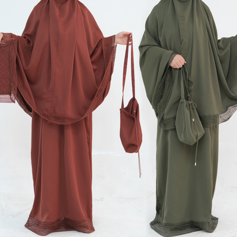 Women Bags In Dubai - ムスリム4点セット 女性用スカート ヒジャブ レース収納バッグ 礼拝マット スーツ