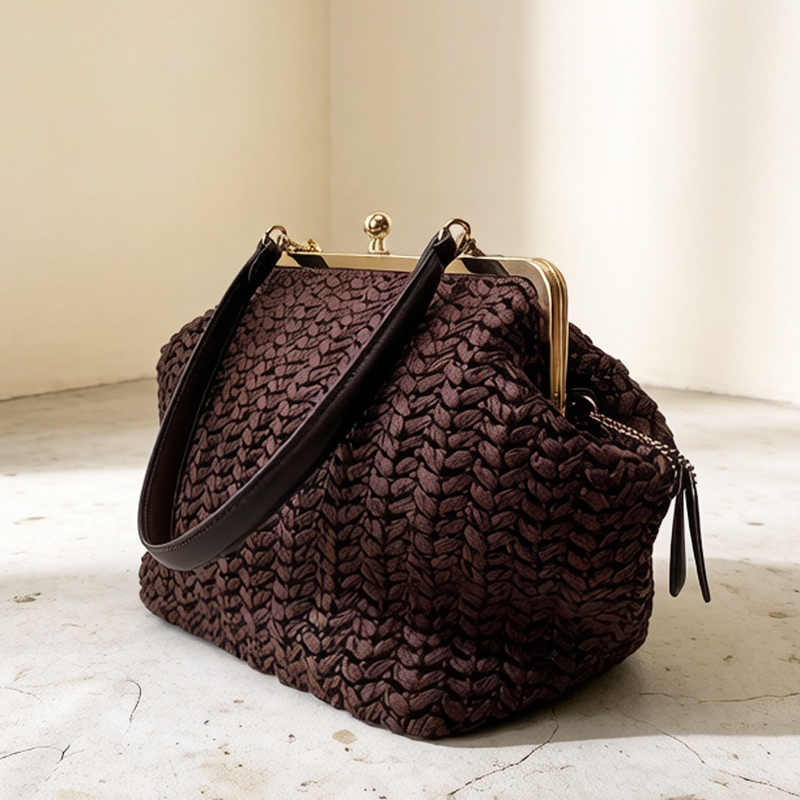 Women Bags 2026 Trends - 手織りキスロックフレームショルダーラフィアビーチバッグ女性用高級デザイナーハンドバッグと財布2026新作ウィートグラスアンダーアーム