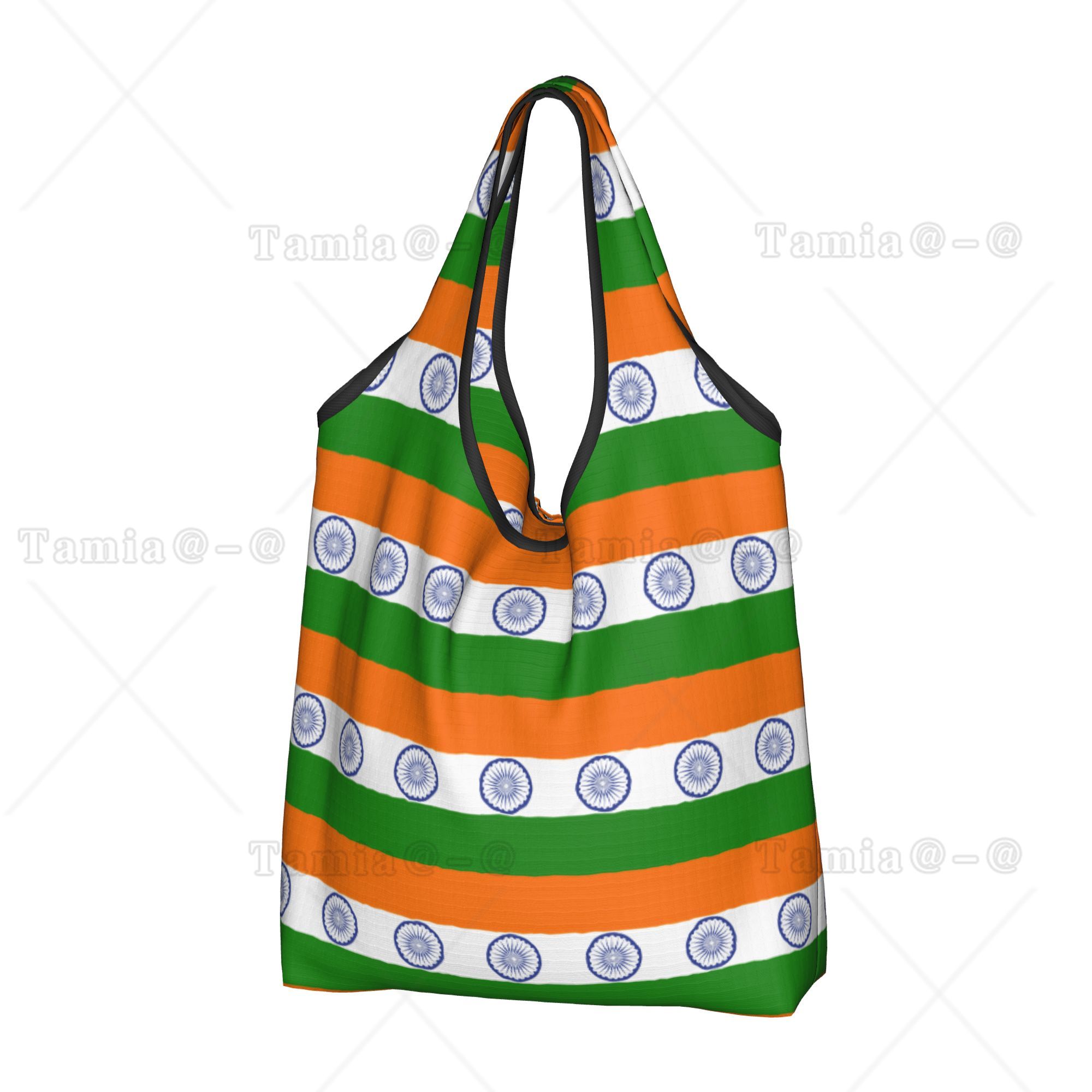 Women Bags India - 再利用可能なインド国旗柄ショッピングバッグ 女性用トートバッグ ポータブル インド愛国心あふれる食料品買い物バッグ