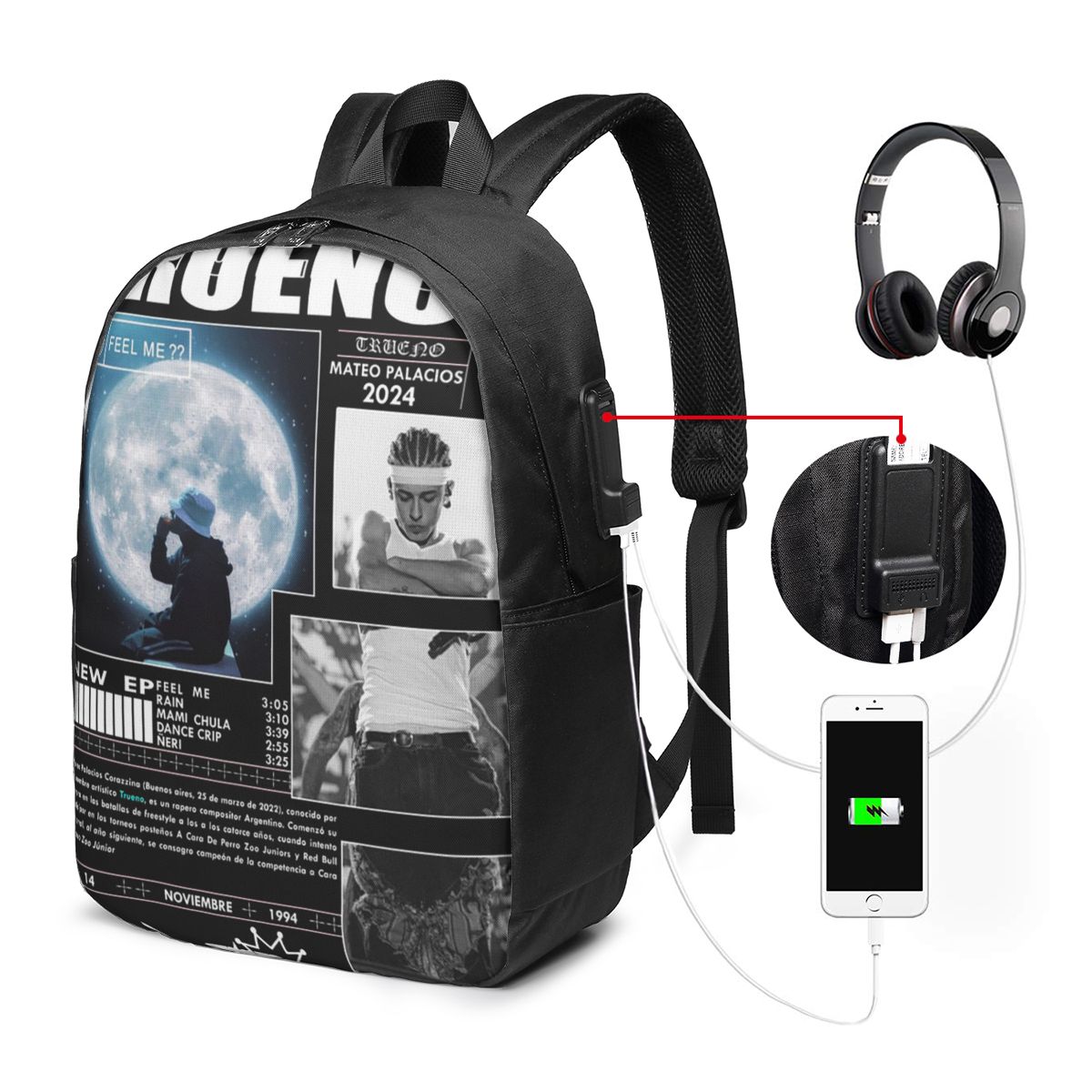 Women'S Bag - 面白いトゥルーノヒップホップラッパーバックパック旅行ノートブックバッグコンピュータ大学生スクールバッグラップトップショルダーバッグ男性女性用