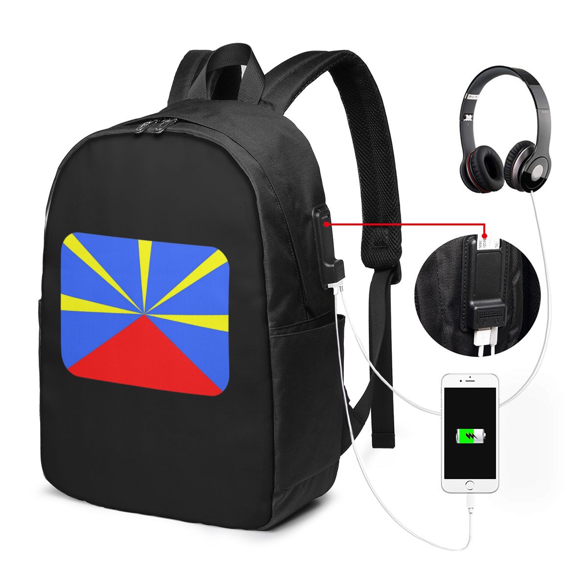 Women Bags For Travel - 974 レユニオン島旗バックパック旅行ノートブックバッグコンピュータ大学生スクールバッグラップトップショルダーバッグ男性女性用