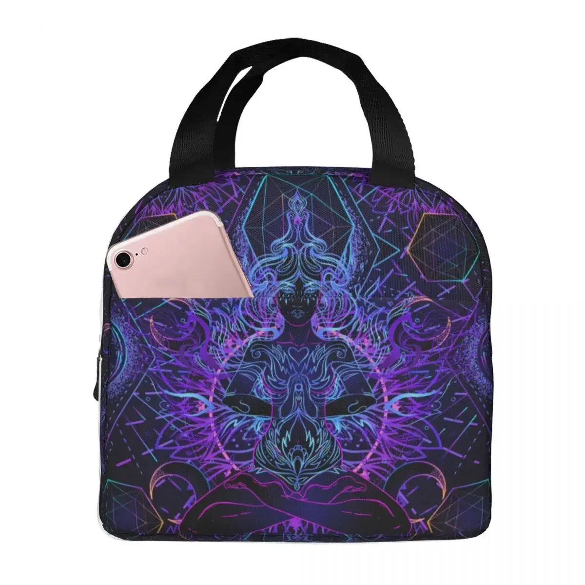 Women Bags India - インドマンダラ禅仏陀ランチバッグポータブル断熱キャンバスクーラーマンダラサーマルフードピクニックランチボックス女性子供用
