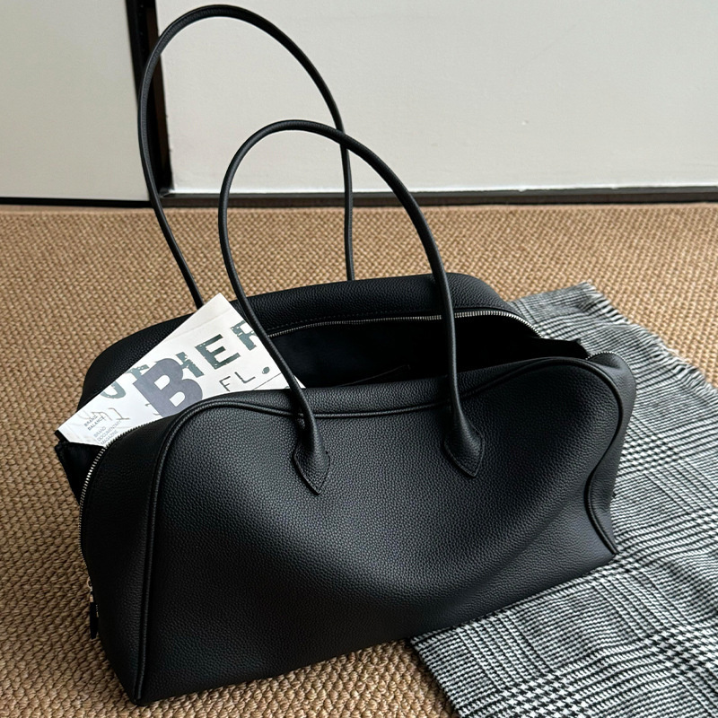 Women Bags 2026 Trends - ブラックソフトレザーボストントートバッグ 2026年新作、プレミアムニッチ大容量ショルダーハンドバッグ（女性用）