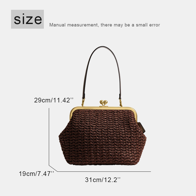手織りキスロックフレームショルダーラフィアビーチバッグ女性用 - Women Bags 2026 Trends のレビューと価格