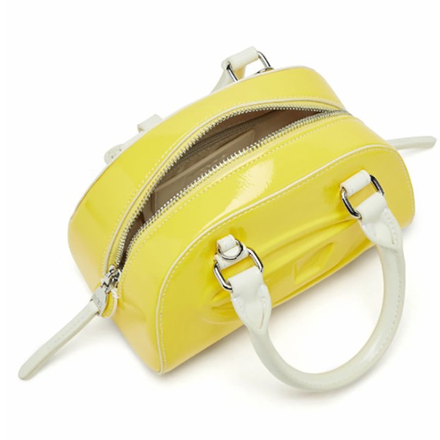 明るい黄色の光沢のあるパテントPUミニボストンバッグ、エンボ - Women Bags Zip のレビューと価格