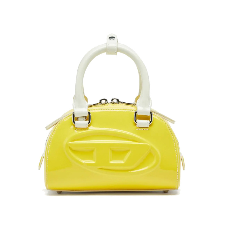 明るい黄色の光沢のあるパテントPUミニボストンバッグ、エンボ - Women Bags Zip のレビューと価格