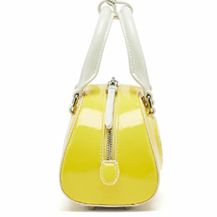 明るい黄色の光沢のあるパテントPUミニボストンバッグ、エンボ - Women Bags Zip のレビューと価格