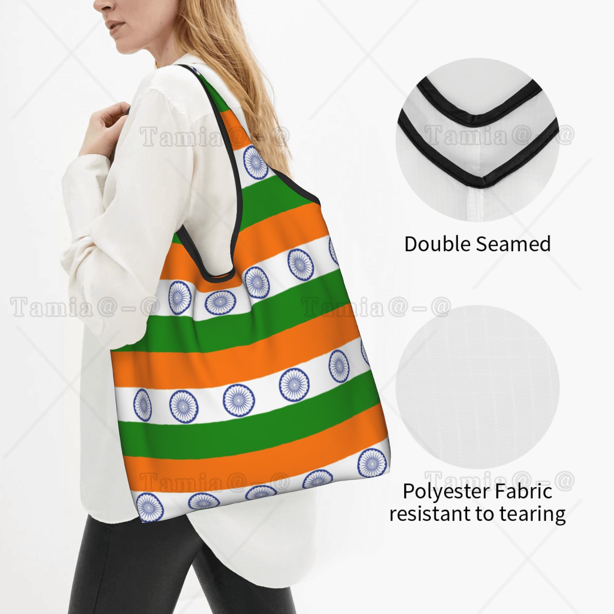 再利用可能なインド国旗柄ショッピングバッグ 女性用トートバッ - Women Bags India のレビューと価格