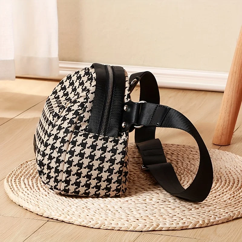女性用千鳥格子キャンバスバッグ、調節可能なストラップ、安全な - Women Bags Zip のレビューと価格
