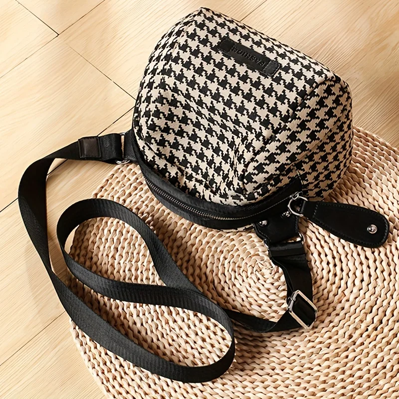 女性用千鳥格子キャンバスバッグ、調節可能なストラップ、安全な - Women Bags Zip のレビューと価格