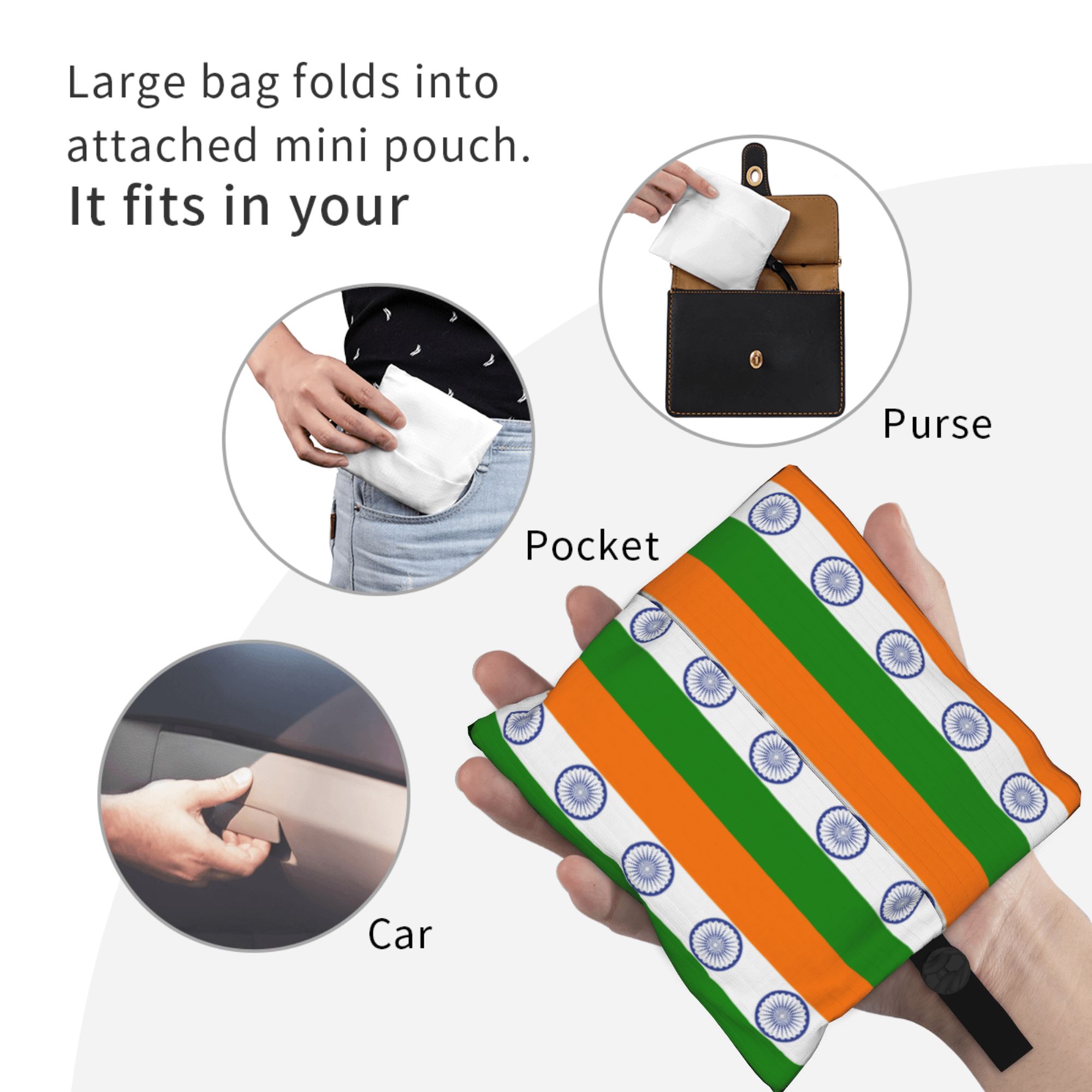再利用可能なインド国旗ショッピングバッグ女性用トートバッグポ - Women Bags India のレビューと価格