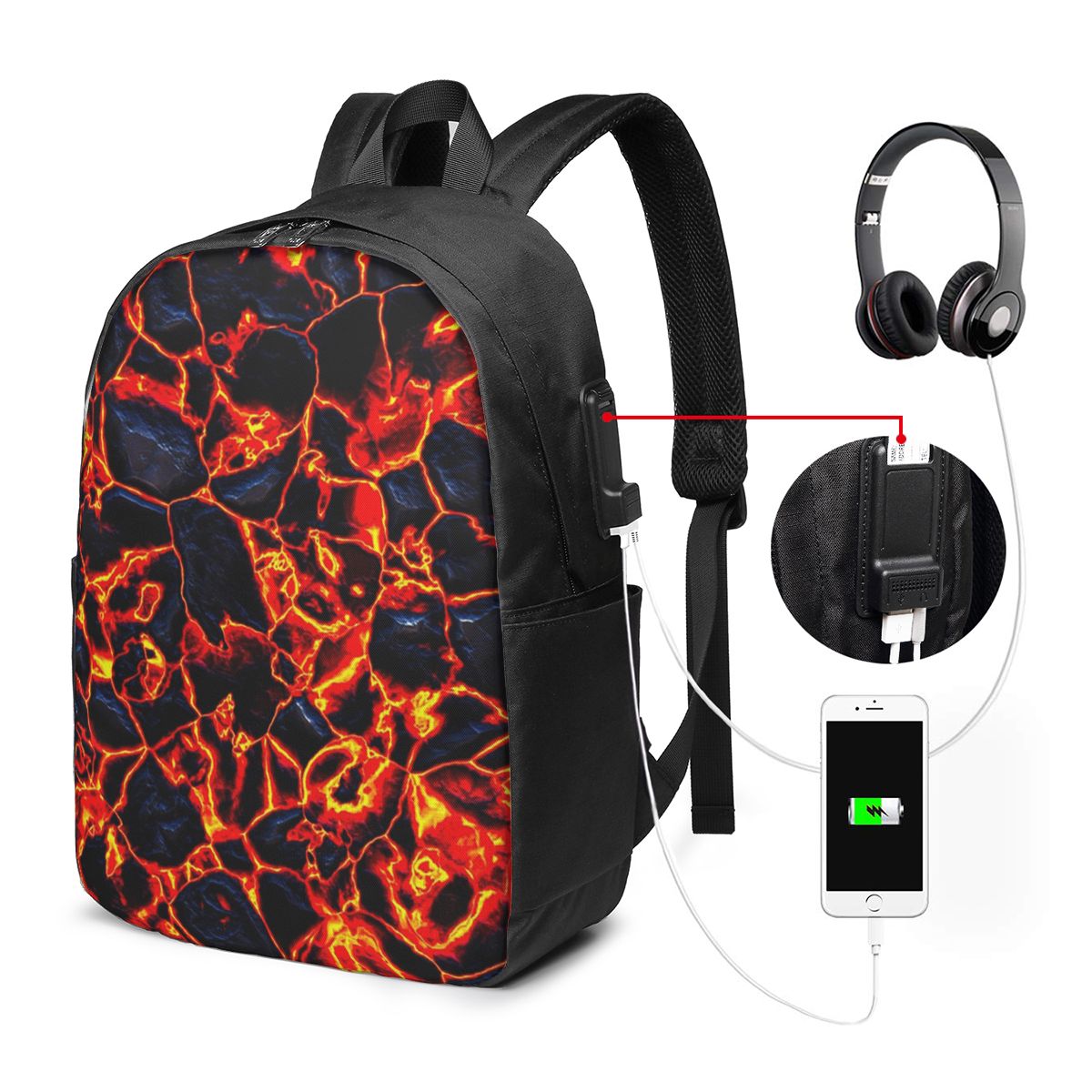 マグマ火山溶岩火災バックパック旅行ノートブックバッグコンピュ - Women'S Bag のレビューと価格