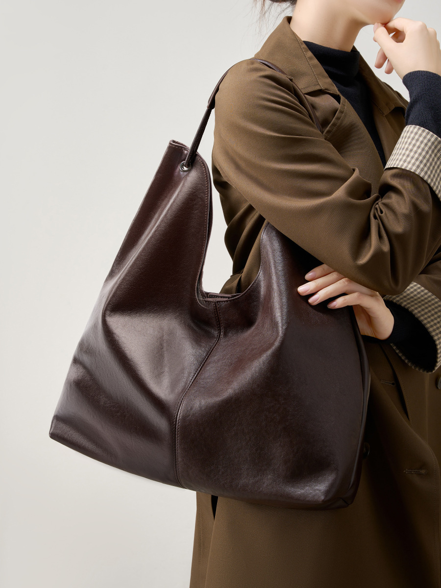 大きなゆったりとしたホーボーショルダーバッグ レディース 牛 - Hobo Bag Slouchy のレビューと価格