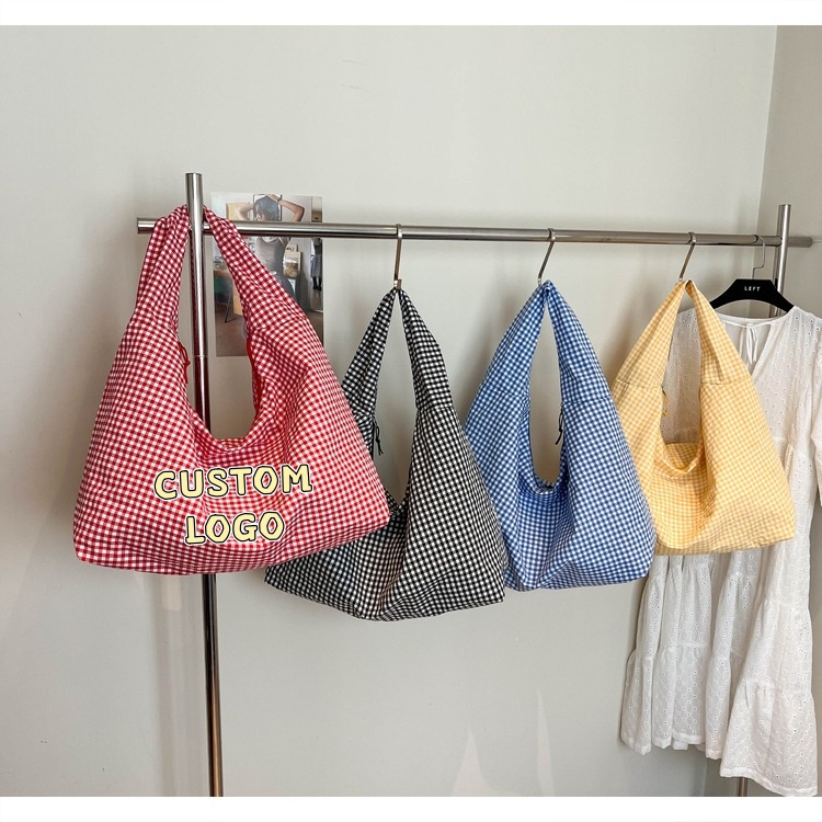 カスタムロゴ入りパステルギンガムチェック柄スラウチショルダー - Hobo Bag Slouchy のレビューと価格