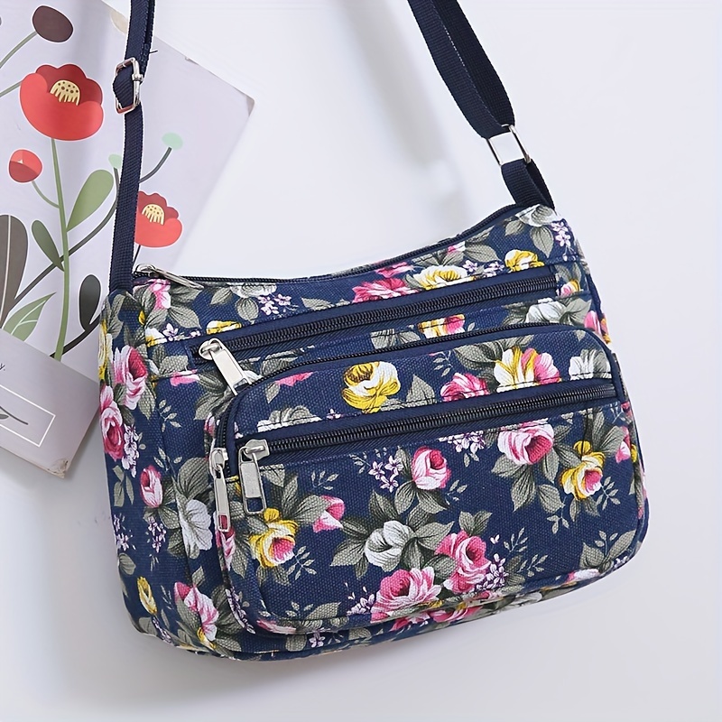 スタイリッシュな花柄クロスボディバッグ、調節可能なストラップ - Women Bags Zip のレビューと価格