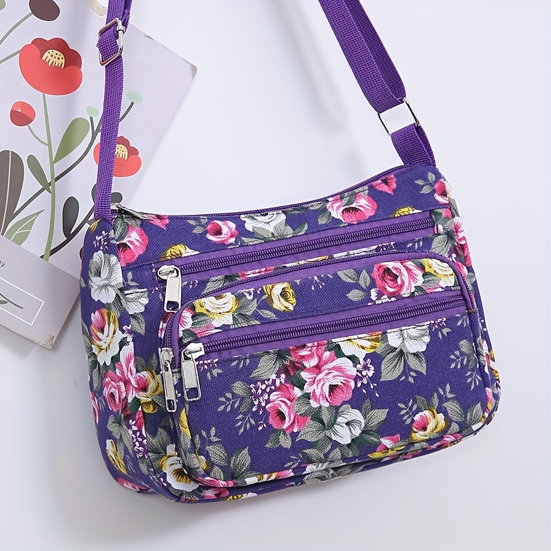 スタイリッシュな花柄クロスボディバッグ、調節可能なストラップ - Women Bags Zip のレビューと価格