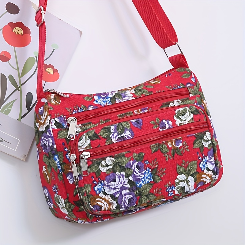 スタイリッシュな花柄クロスボディバッグ、調節可能なストラップ - Women Bags Zip のレビューと価格