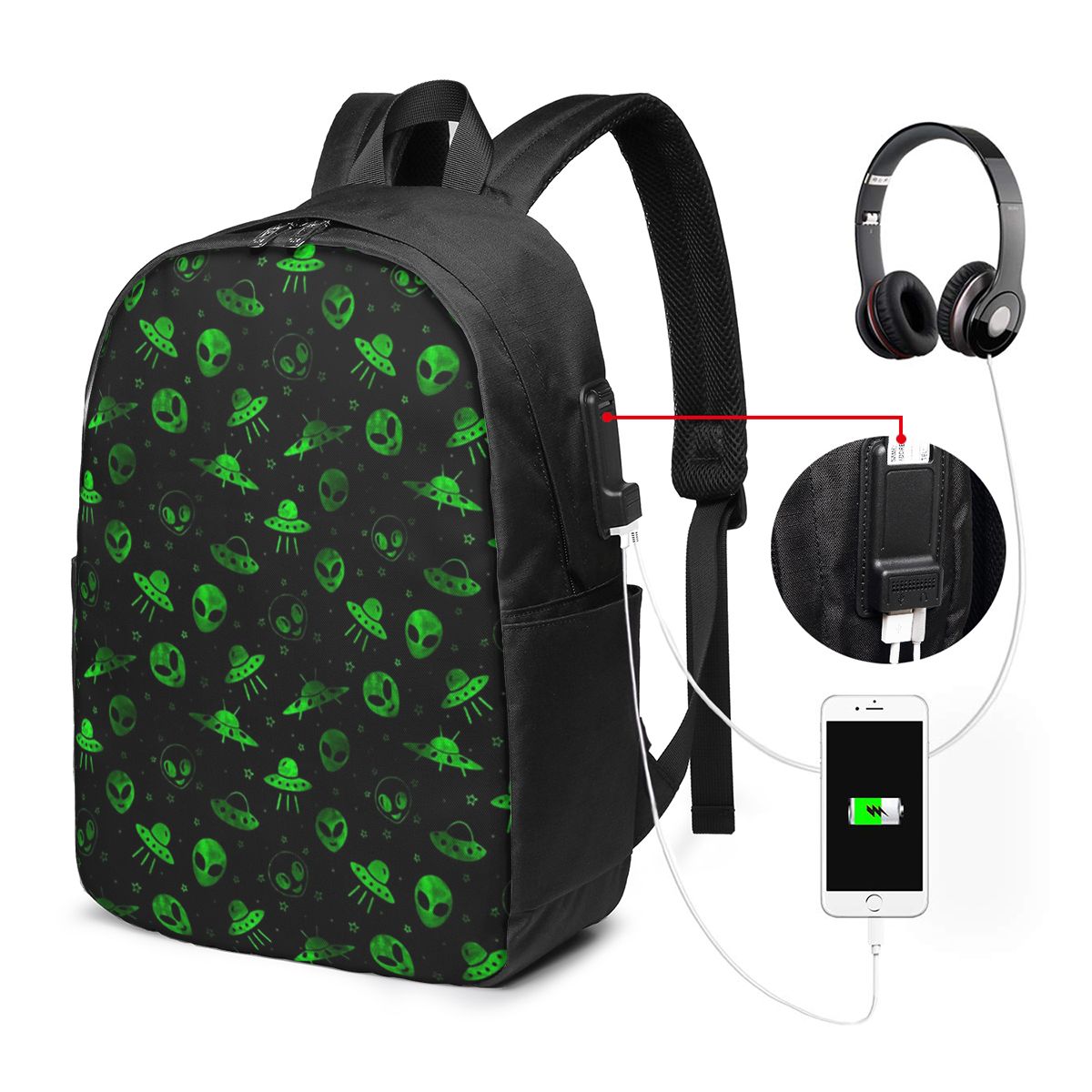 エイリアンとUFOパターンバックパック旅行ノートブックバッグ - Women Bags For Travel のレビューと価格
